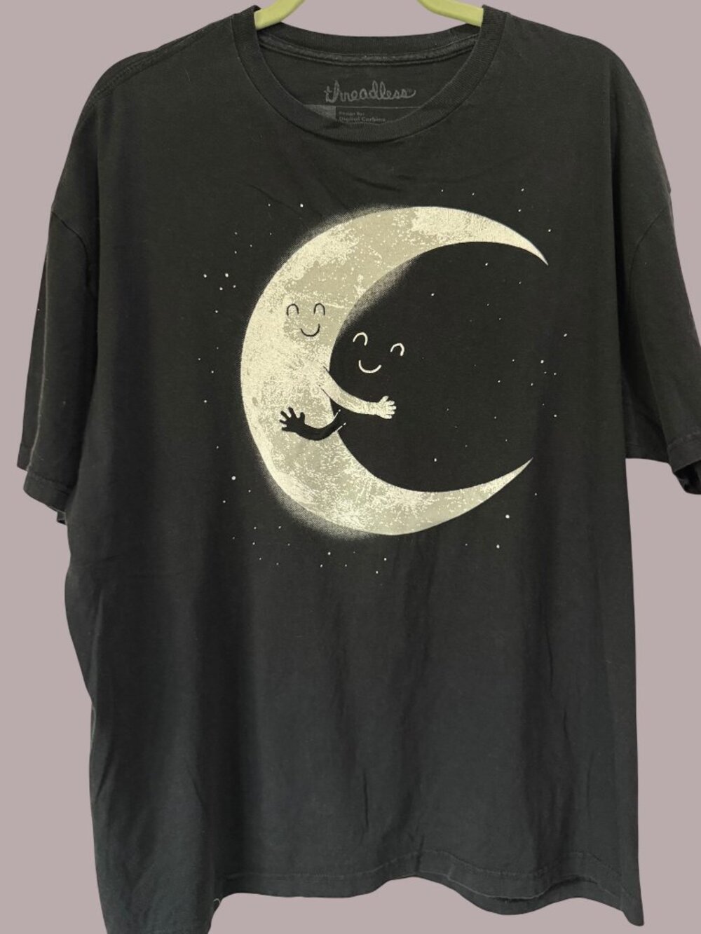 Threadless Moon Hug Graphic T-Shirt XL Black Cotton Unisex